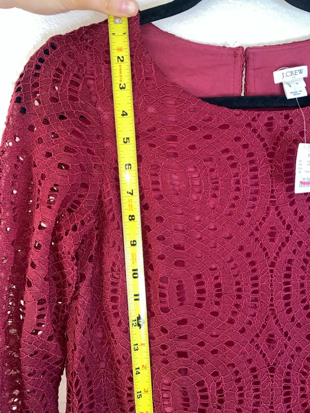 🛍️ NWT J. Crew Dress Size 0 Lace Overlay 3/4 Sleeve Red Burgundy! - Picture 7 of 10